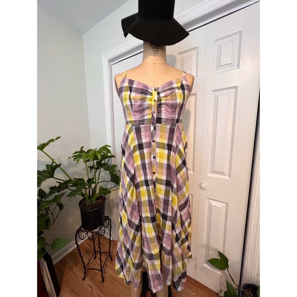 TORRID MULTI PLAID CHALLIS BUTTON FRONT MIDI DRESS SIZE 0